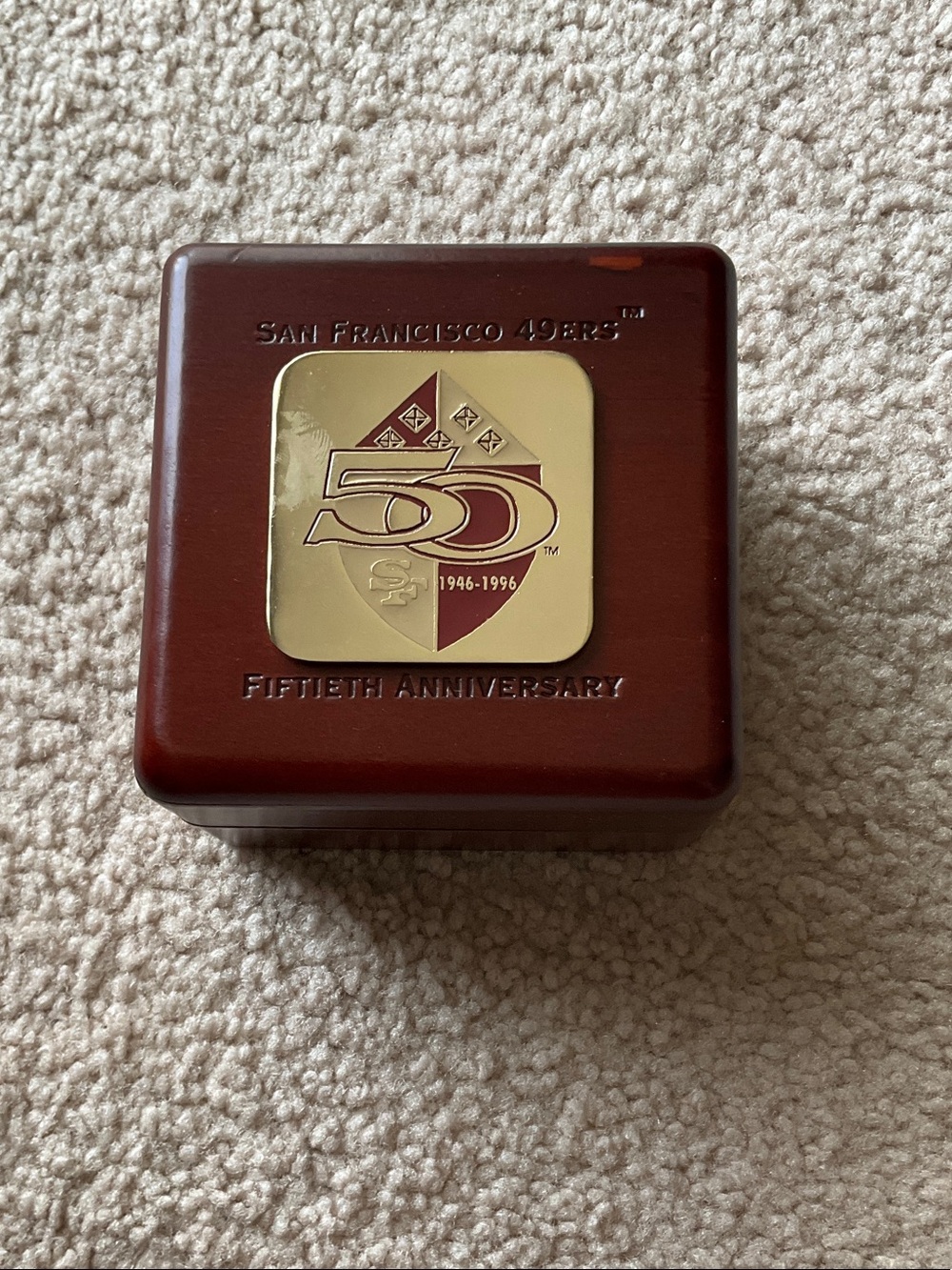 Fossil Watch Box - Brown with Gold and Maroon 50th Anniversary Emblem